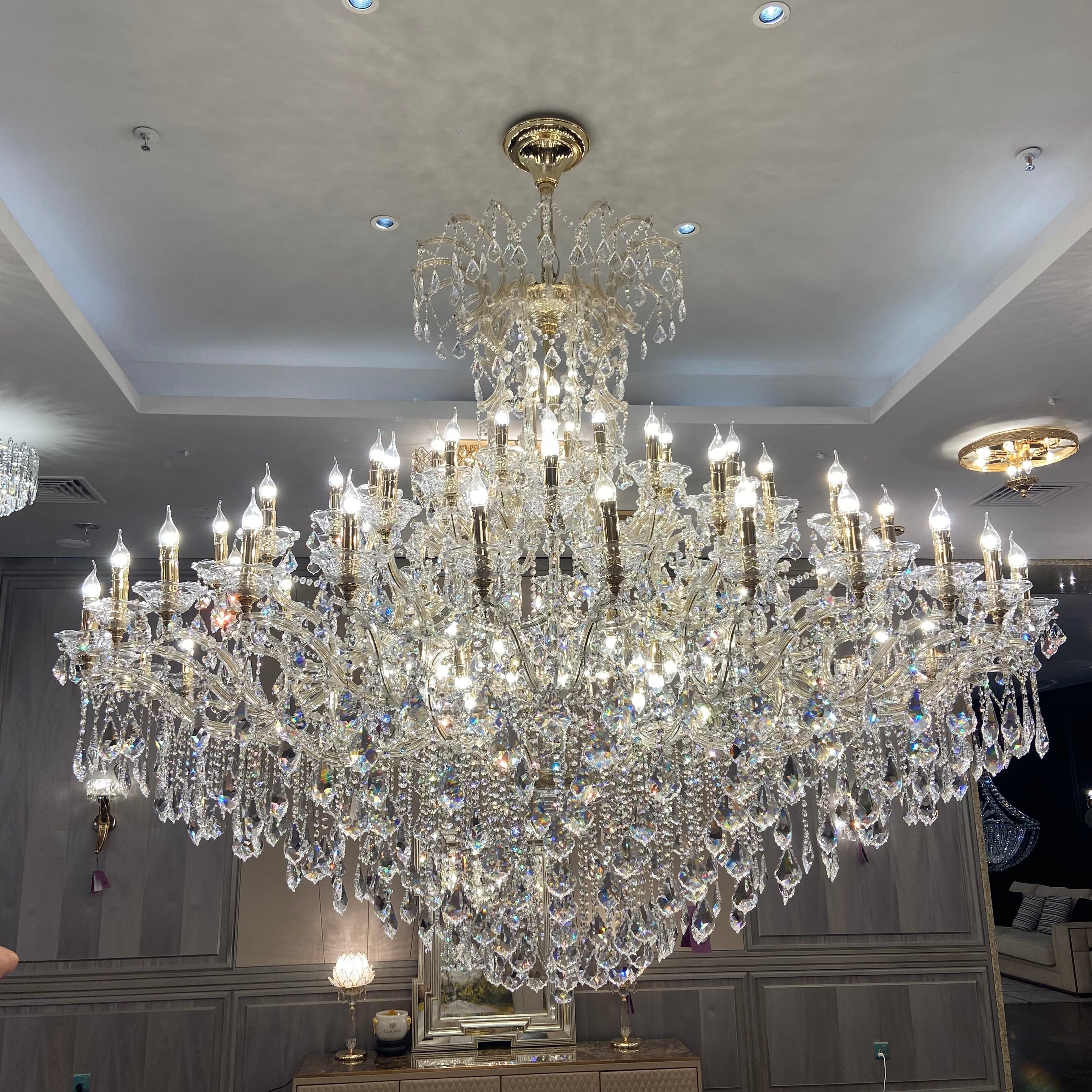 Extra Large Elegant Crystal Chandelier in Branch Style with Candle Layers for Stairs Living Room and Foyer-Chandeliers-Customized Size D48"-Gold-Warm Light-Blushlighting