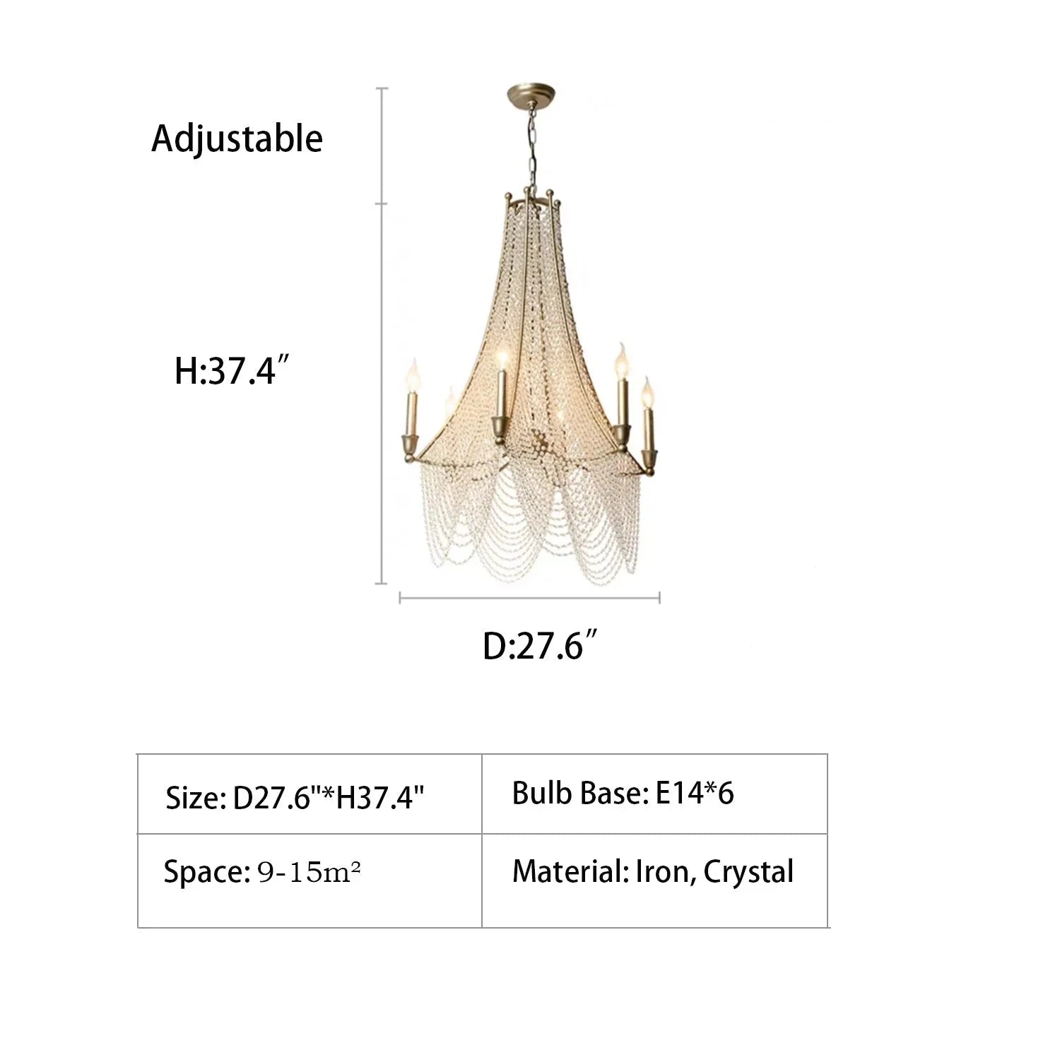 Extra Large European Crystal Beaded Chandelier Candle Light for Stairs / Duplex / Villa - 5 Lights: D20.5"*H25.6"Warm LightBlushlighting