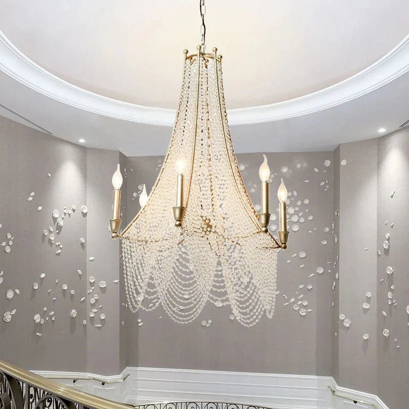 Extra Large European Crystal Beaded Chandelier Candle Light for Stairs / Duplex / Villa - 5 Lights: D20.5"*H25.6"Warm LightBlushlighting
