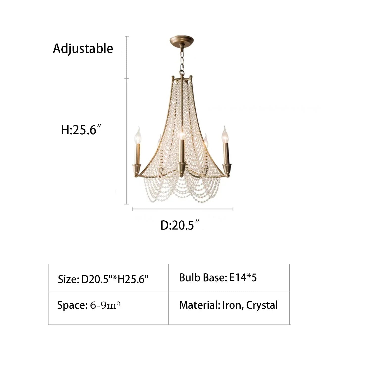 Extra Large European Crystal Beaded Chandelier Candle Light for Stairs / Duplex / Villa - 5 Lights: D20.5"*H25.6"Warm LightBlushlighting
