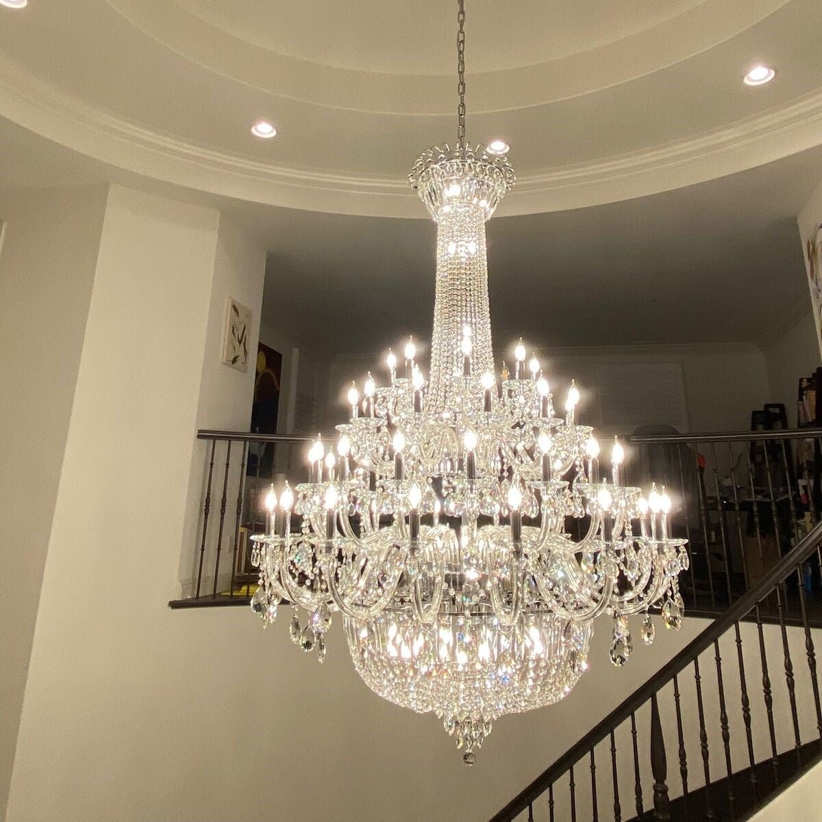 Extra Large European-style Multi-layers Candle Luxury Crystal Chandelier Gold Art Foyer/Staircase Decorative Light Fixture - 4 Layers /52+10 Lights/D57.1"*H78.7"(D145cm*H200cm)/120kgGoldWarm LightBlushlighting