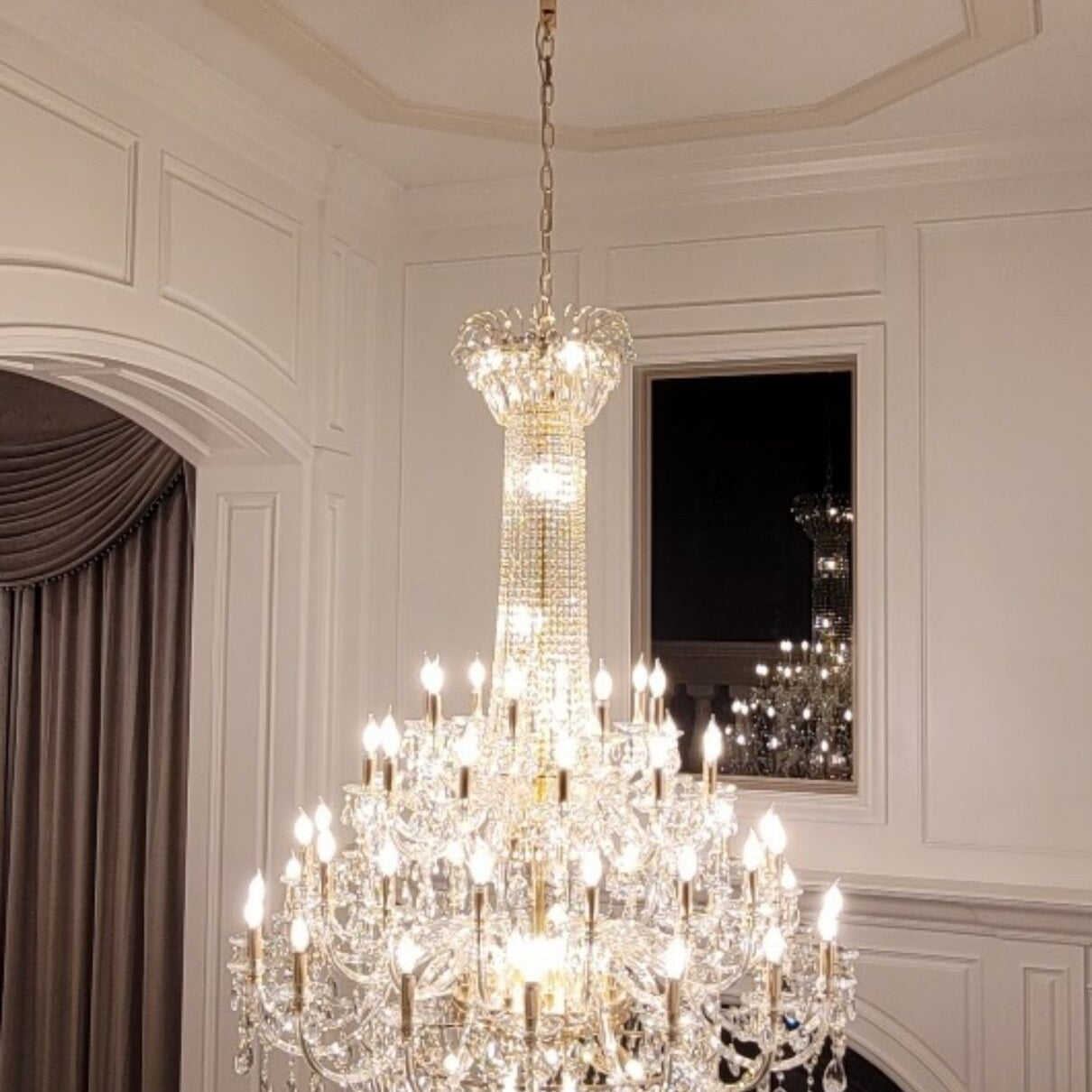 Extra Large European-style Multi-layers Candle Luxury Crystal Chandelier Gold Art Foyer/Staircase Decorative Light Fixture - 4 Layers /52+10 Lights/D57.1"*H78.7"(D145cm*H200cm)/120kgGoldWarm LightBlushlighting