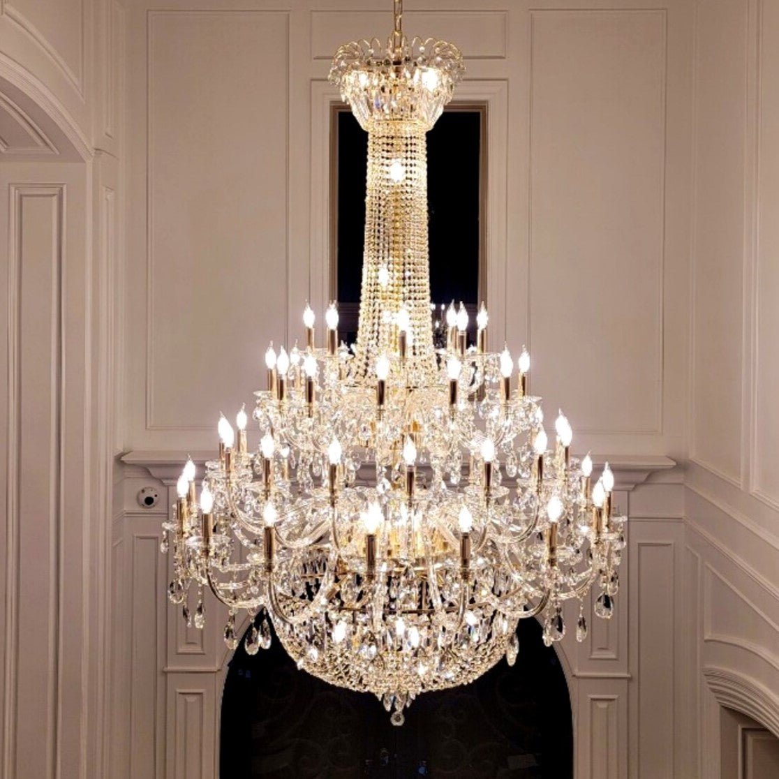Extra Large European-style Multi-layers Candle Luxury Crystal Chandelier Gold Art Foyer/Staircase Decorative Light Fixture - 4 Layers /52+10 Lights/D57.1"*H78.7"(D145cm*H200cm)/120kgGoldWarm LightBlushlighting