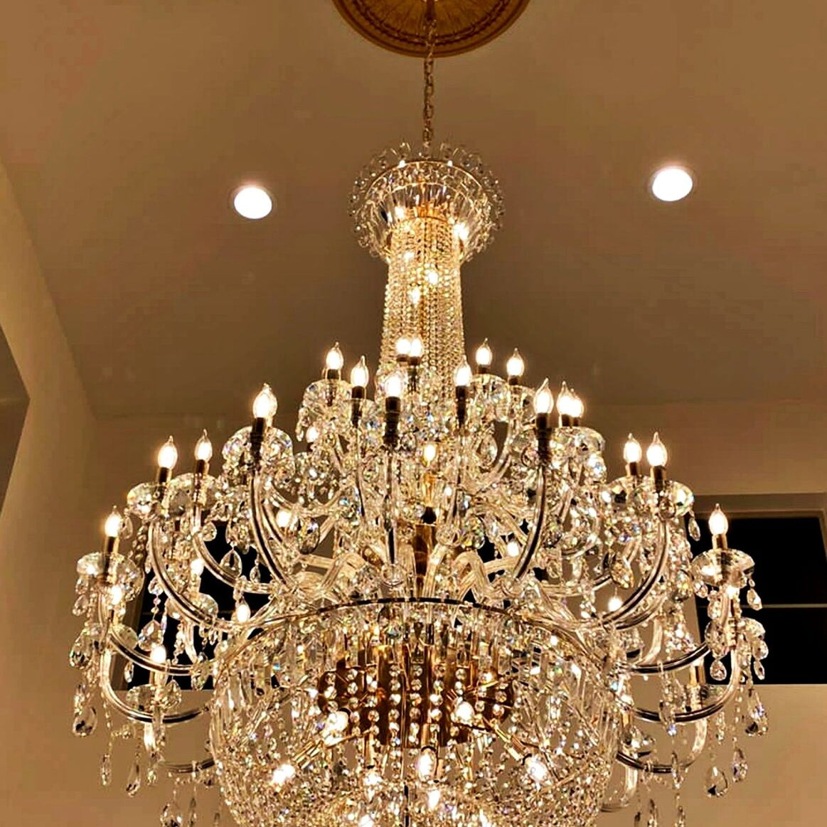 Extra Large European-style Multi-layers Candle Luxury Crystal Chandelier Gold Art Foyer/Staircase Decorative Light Fixture - 4 Layers /52+10 Lights/D57.1"*H78.7"(D145cm*H200cm)/120kgGoldWarm LightBlushlighting