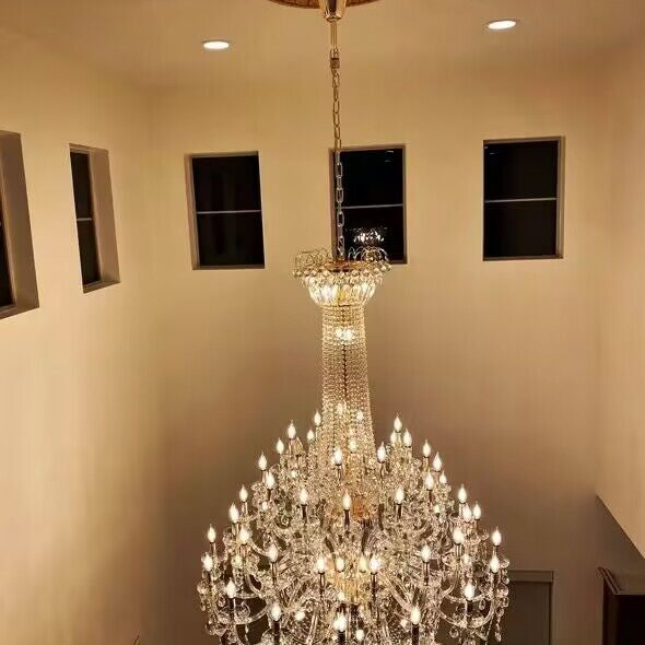 Extra Large European-style Multi-layers Candle Luxury Crystal Chandelier Gold Art Foyer/Staircase Decorative Light Fixture - 4 Layers /52+10 Lights/D57.1"*H78.7"(D145cm*H200cm)/120kgGoldWarm LightBlushlighting