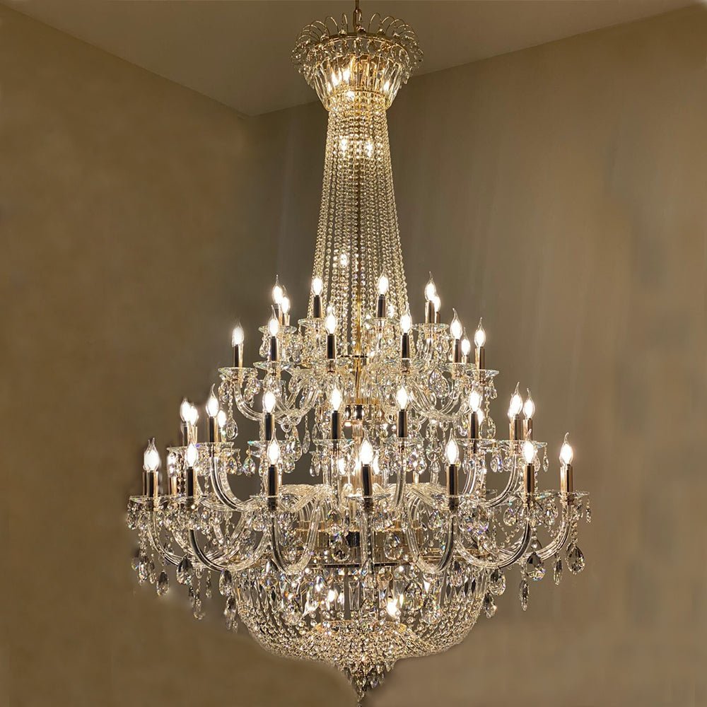 Extra Large European-style Multi-layers Candle Luxury Crystal Chandelier Gold Art Foyer/Staircase Decorative Light Fixture - 4 Layers /52+10 Lights/D57.1"*H78.7"(D145cm*H200cm)/120kgGoldWarm LightBlushlighting