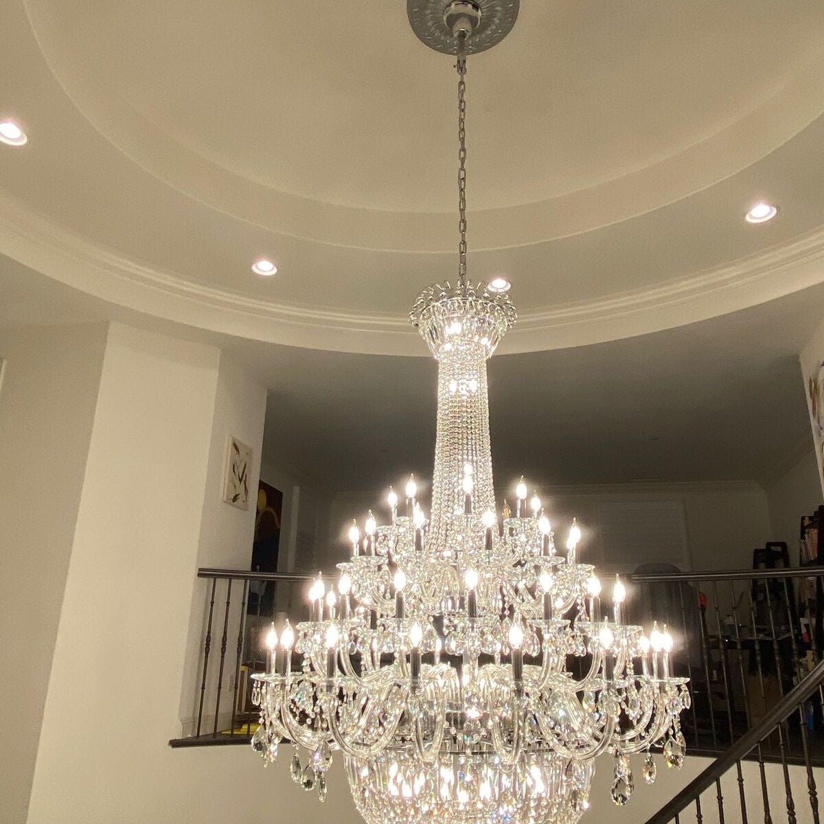 Extra Large European-style Multi-layers Candle Luxury Crystal Chandelier Gold Art Foyer/Staircase Decorative Light Fixture - 4 Layers /52+10 Lights/D57.1"*H78.7"(D145cm*H200cm)/120kgGoldWarm LightBlushlighting