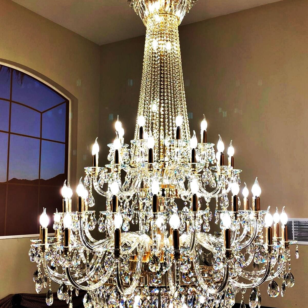 Extra Large European-style Multi-layers Candle Luxury Crystal Chandelier Gold Art Foyer/Staircase Decorative Light Fixture - 4 Layers /52+10 Lights/D57.1"*H78.7"(D145cm*H200cm)/120kgGoldWarm LightBlushlighting