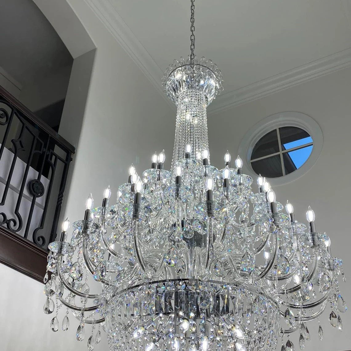 Extra Large European-style Multi-layers Candle Luxury Crystal Chandelier Gold Art Foyer/Staircase Decorative Light Fixture - 4 Layers /52+10 Lights/D57.1"*H78.7"(D145cm*H200cm)/120kgGoldWarm LightBlushlighting