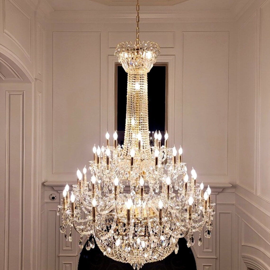Extra Large European-style Multi-layers Candle Luxury Crystal Chandelier Gold Art Foyer/Staircase Decorative Light Fixture - 4 Layers /52+10 Lights/D57.1"*H78.7"(D145cm*H200cm)/120kgGoldWarm LightBlushlighting