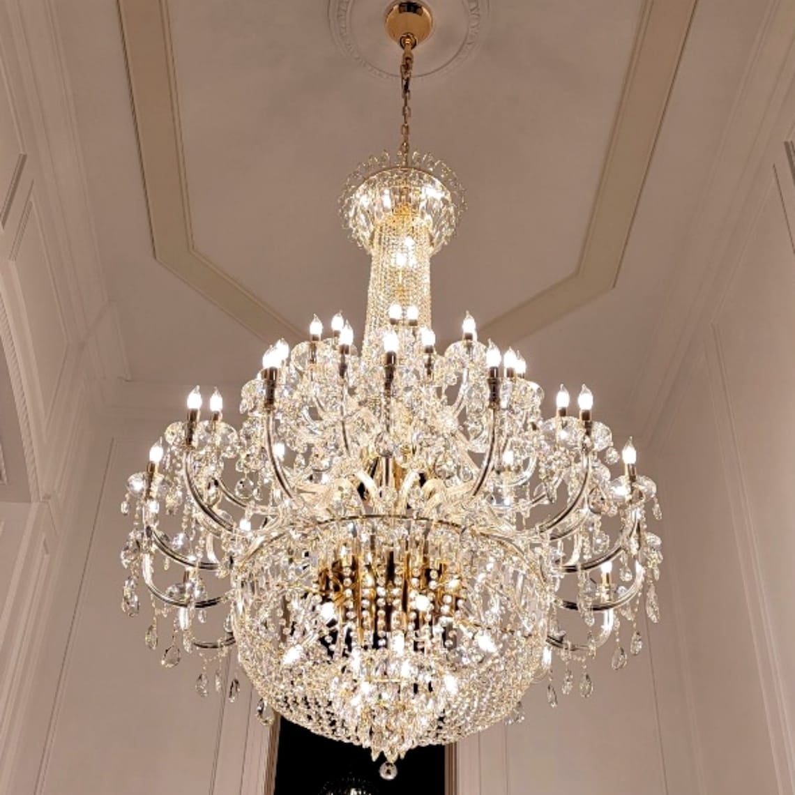 Extra Large European-style Multi-layers Candle Luxury Crystal Chandelier Gold Art Foyer/Staircase Decorative Light Fixture - 4 Layers /52+10 Lights/D57.1"*H78.7"(D145cm*H200cm)/120kgGoldWarm LightBlushlighting