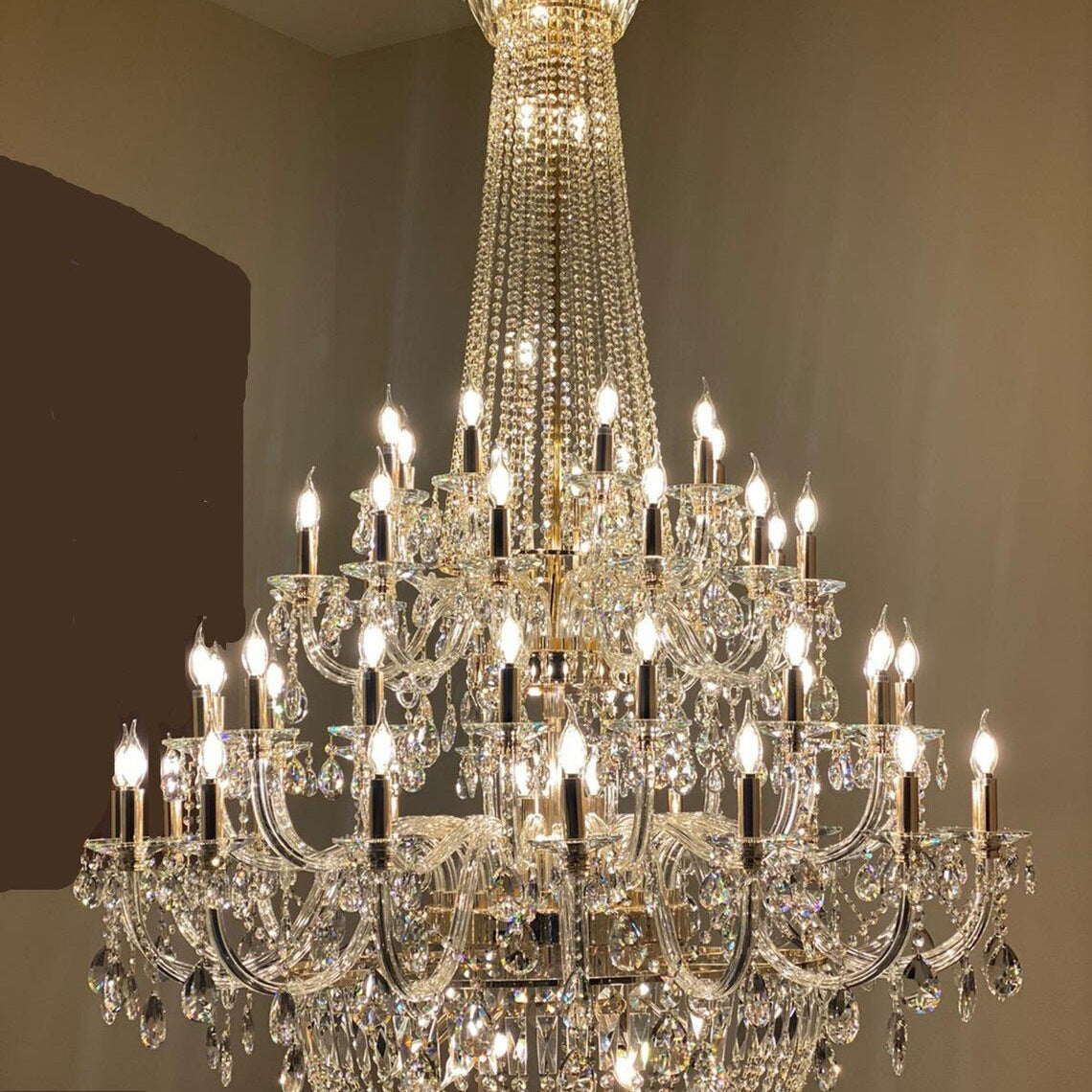 Extra Large European-style Multi-layers Candle Luxury Crystal Chandelier Gold Art Foyer/Staircase Decorative Light Fixture - 4 Layers /52+10 Lights/D57.1"*H78.7"(D145cm*H200cm)/120kgGoldWarm LightBlushlighting