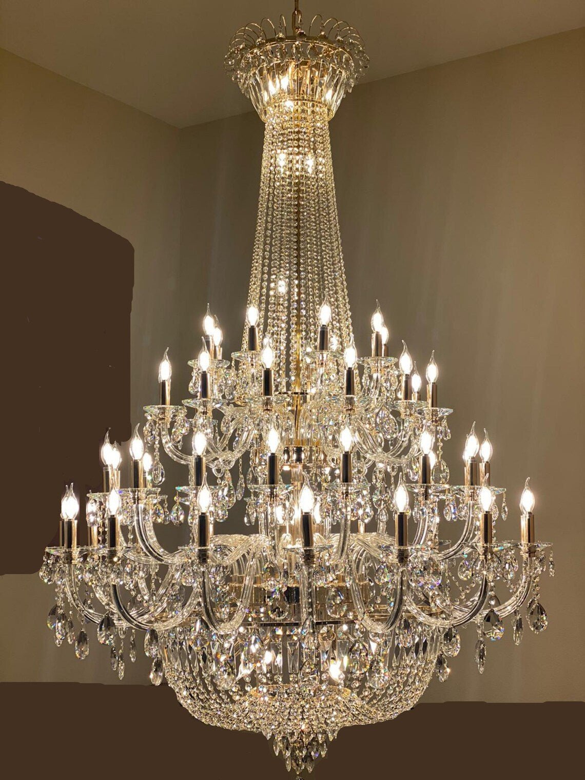 Extra Large European-style Multi-layers Candle Luxury Crystal Chandelier Gold Art Foyer/Staircase Decorative Light Fixture - 4 Layers /52+10 Lights/D57.1"*H78.7"(D145cm*H200cm)/120kgGoldWarm LightBlushlighting