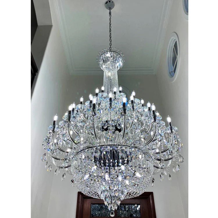 Extra Large European-style Multi-layers Candle Luxury Crystal Chandelier Gold Art Foyer/Staircase Decorative Light Fixture - 4 Layers /52+10 Lights/D57.1"*H78.7"(D145cm*H200cm)/120kgChromeWarm LightBlushlighting