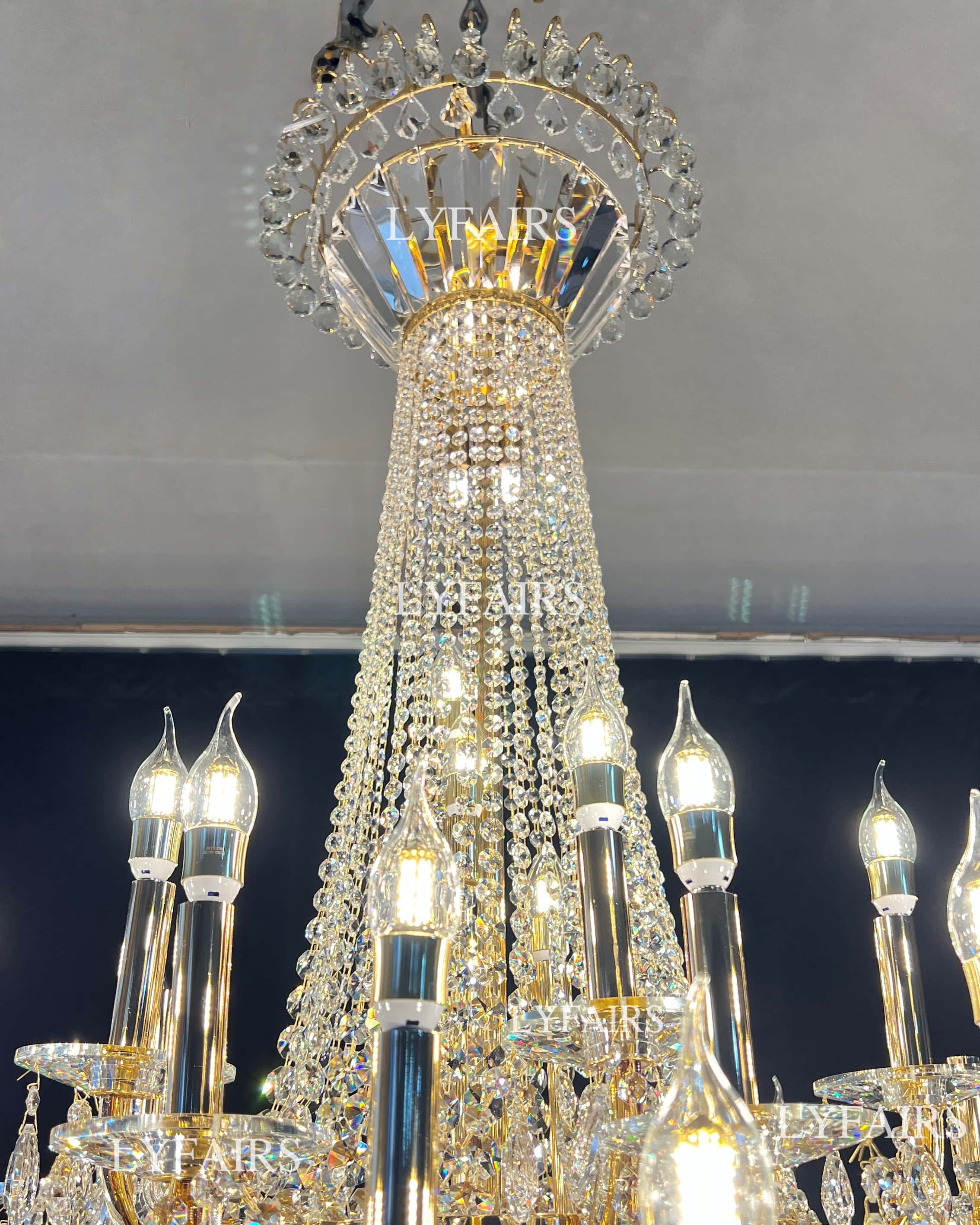 Extra Large European-style Multi-layers Candle Luxury Crystal Chandelier Gold Art Foyer/Staircase Decorative Light Fixture - 4 Layers /52+10 Lights/D57.1"*H78.7"(D145cm*H200cm)/120kgGoldWarm LightBlushlighting