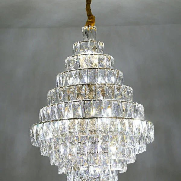Extra Large Foyer Pure Crystal Ceiling Light Fixture Living Room Entrance Staircase Chandelier - D33.5"*H47.2"/ 25 LightsBlushlighting