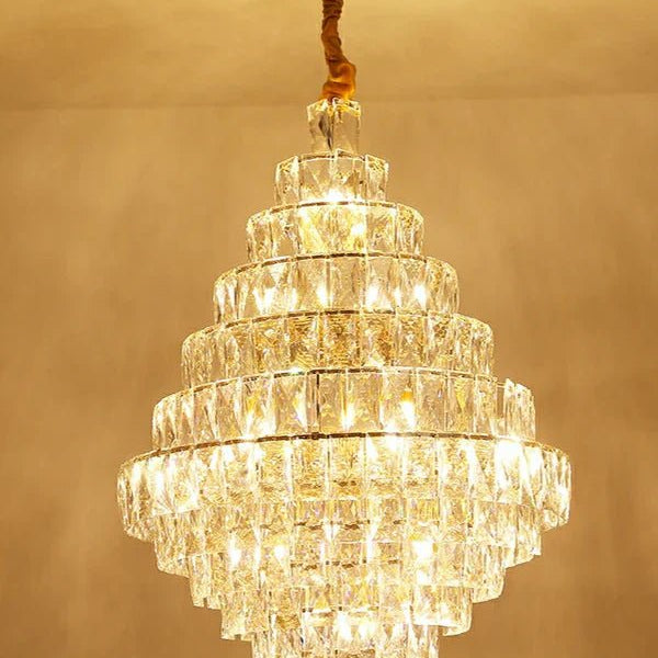 Extra Large Foyer Pure Crystal Ceiling Light Fixture Living Room Entrance Staircase Chandelier - D33.5"*H47.2"/ 25 LightsBlushlighting