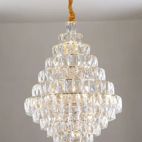 Extra Large Foyer Pure Crystal Ceiling Light Fixture Living Room Entrance Staircase Chandelier - D33.5"*H47.2"/ 25 LightsBlushlighting