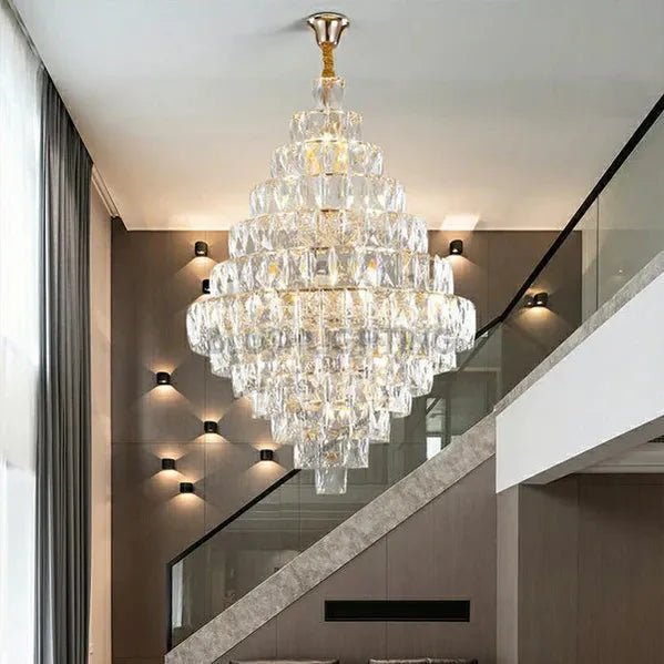 Extra Large Foyer Pure Crystal Ceiling Light Fixture Living Room Entrance Staircase Chandelier - D59.1"*H86.6"/ 75 LightsBlushlighting