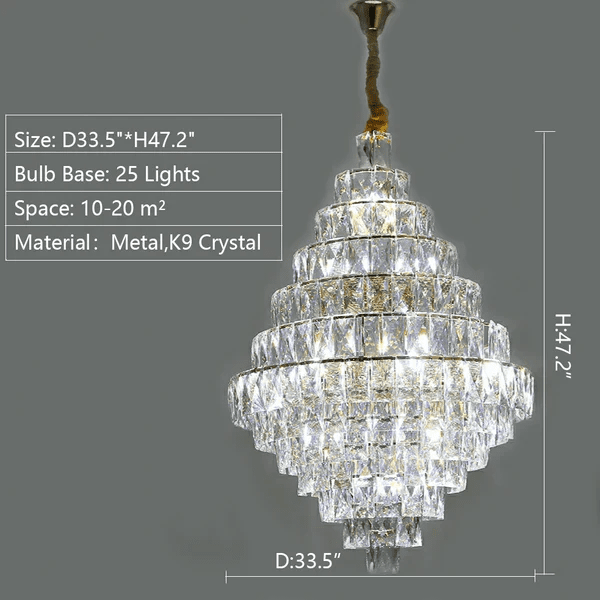 Extra Large Foyer Pure Crystal Ceiling Light Fixture Living Room Entrance Staircase Chandelier - D33.5"*H47.2"/ 25 LightsBlushlighting