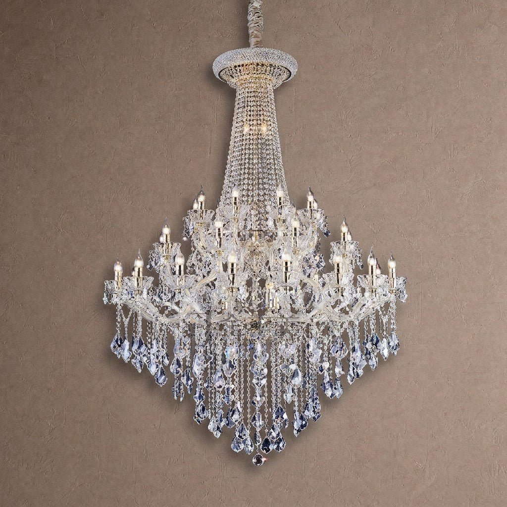 Extra Large French Candle Crystal Branch Chandelier for Foyer and Staircase - D31.5*H42.4"Warm LightBlushlighting