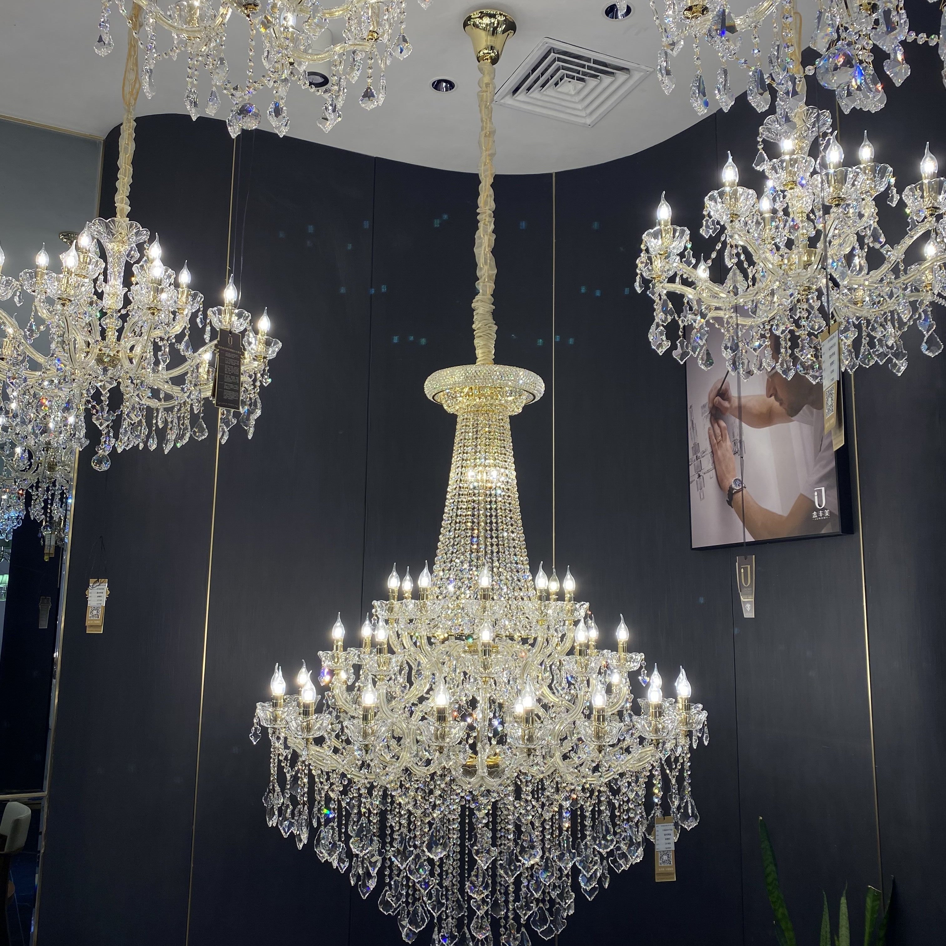 Extra Large French Candle Crystal Branch Chandelier for Foyer and Staircase - D31.5*H42.4"Warm LightBlushlighting