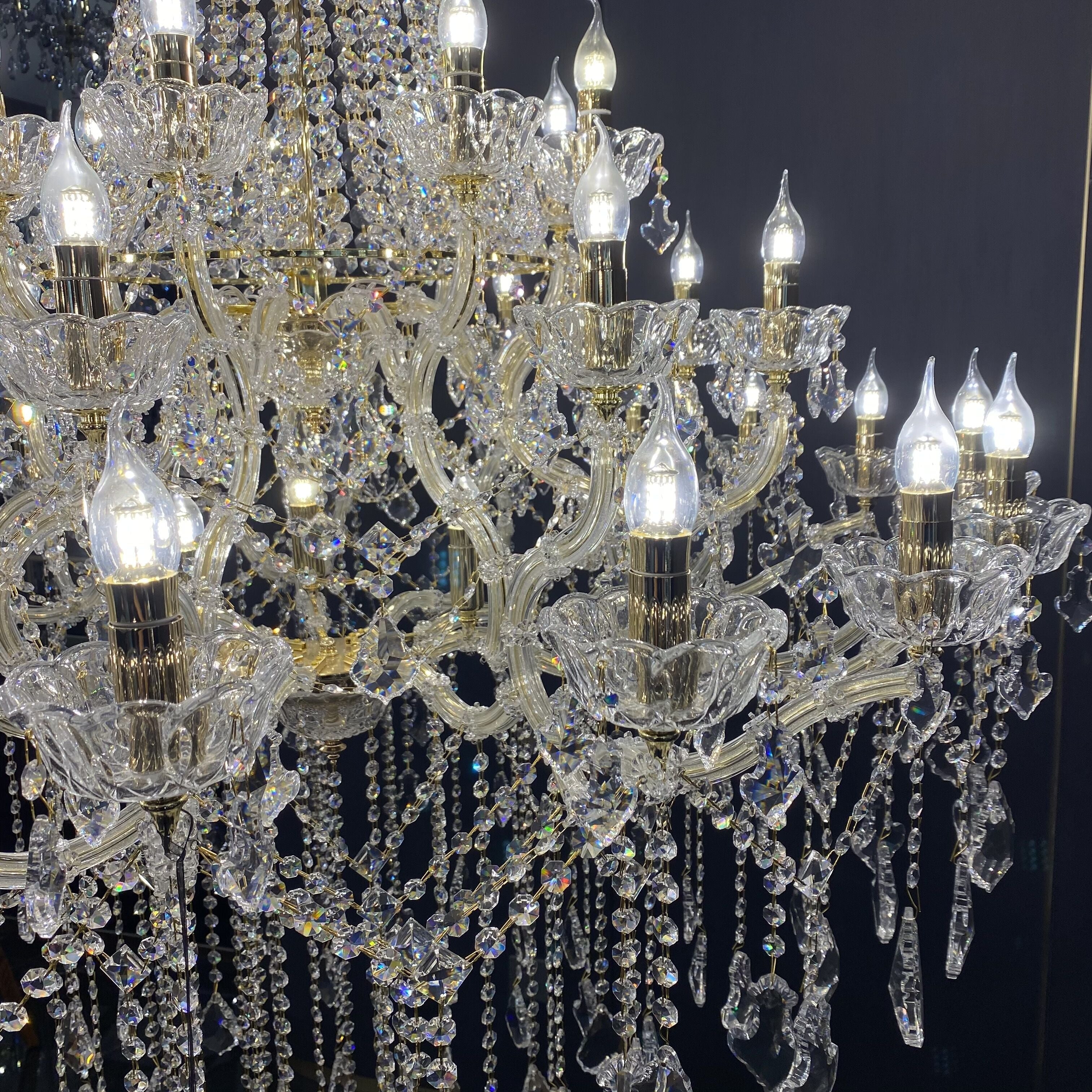 Extra Large French Candle Crystal Branch Chandelier for Foyer and Staircase - D31.5*H42.4"Warm LightBlushlighting