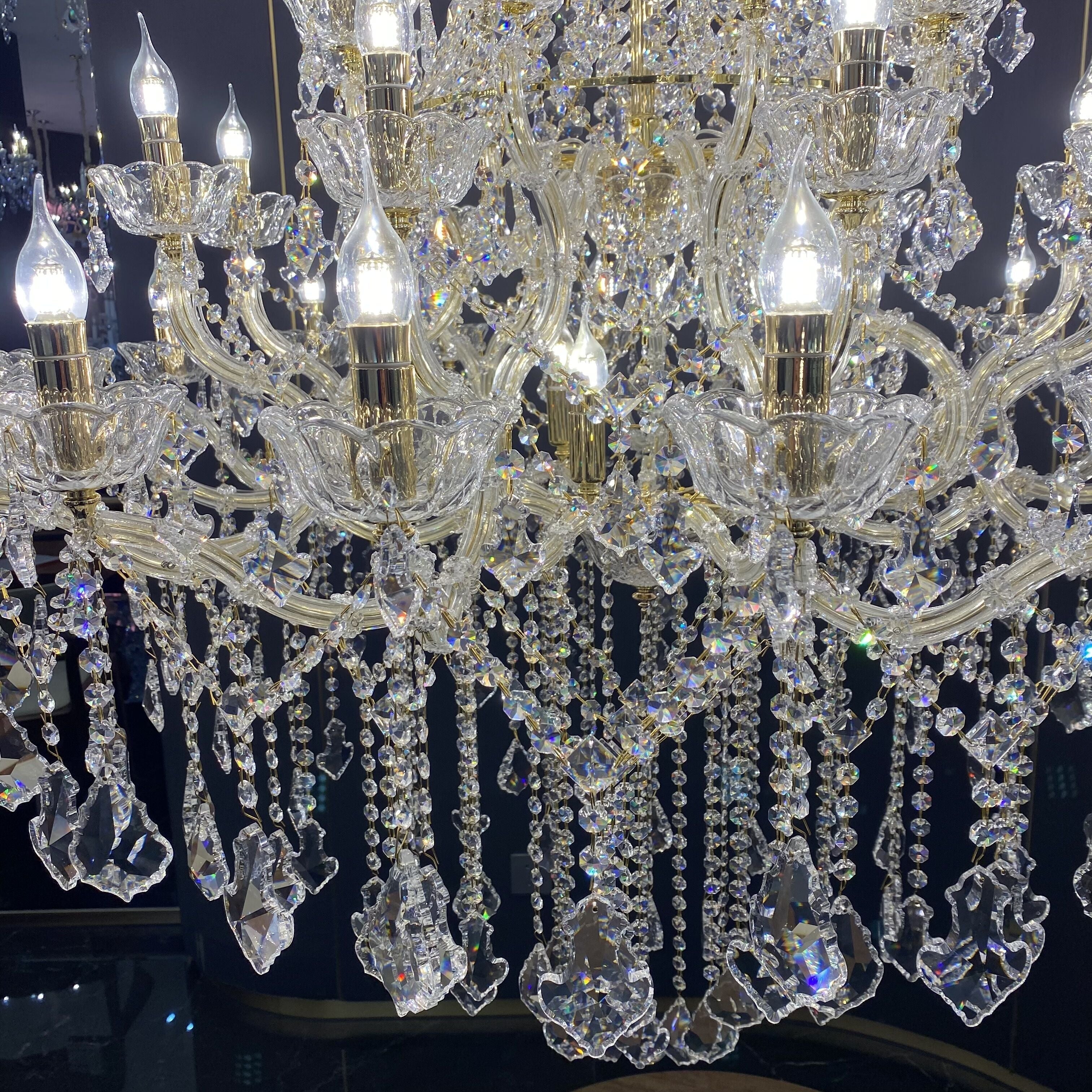 Extra Large French Candle Crystal Branch Chandelier for Foyer and Staircase - D31.5*H42.4"Warm LightBlushlighting