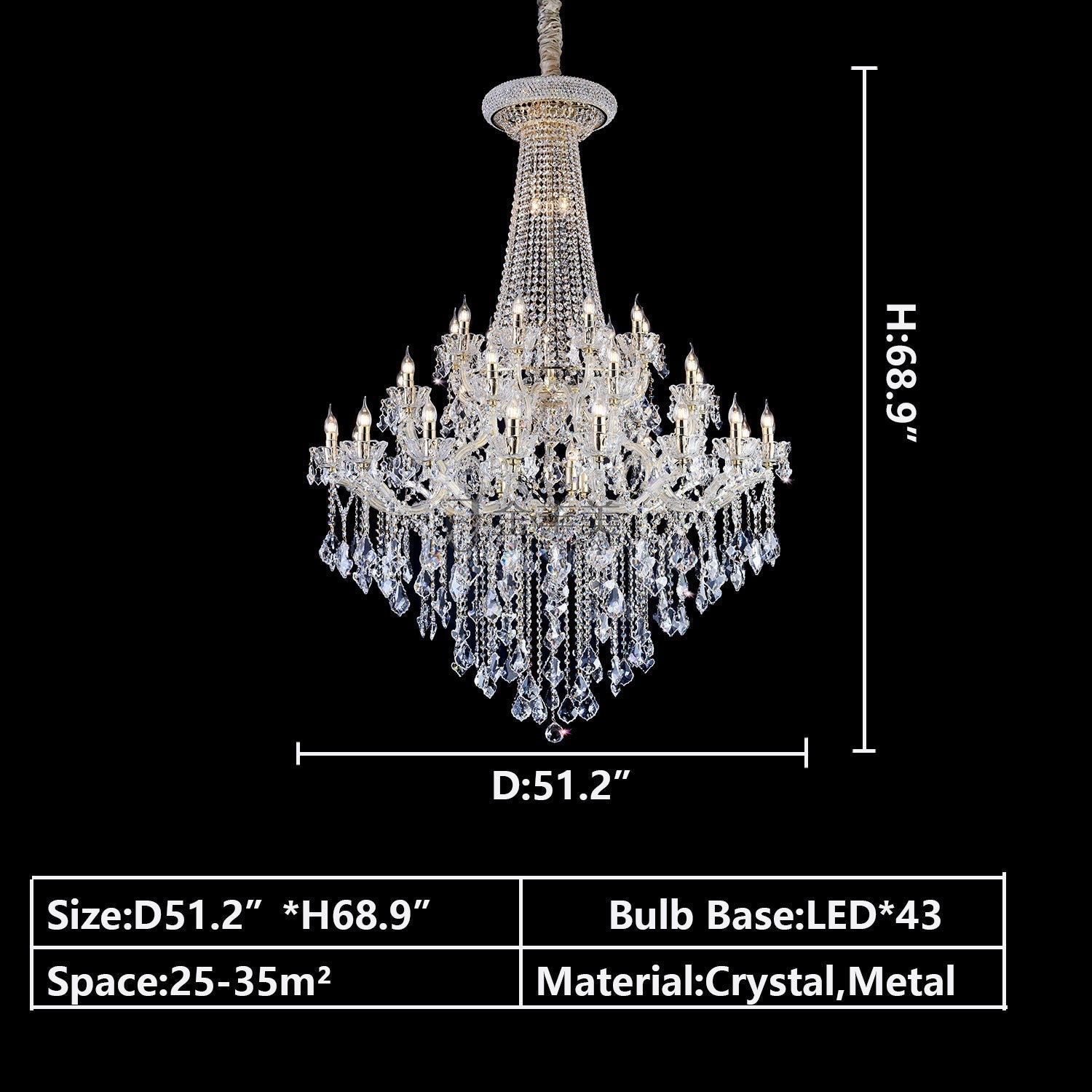Extra Large French Candle Crystal Branch Chandelier for Foyer and Staircase - D31.5*H42.4"Warm LightBlushlighting