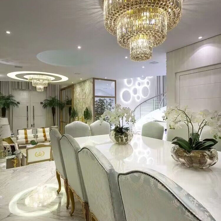 Extra Large Gold Flush Mount Crystal Light Round 3-layers Decorative Living Room/Dining Room Light Fixture-Chandeliers-Blushlighting-Blushlighting