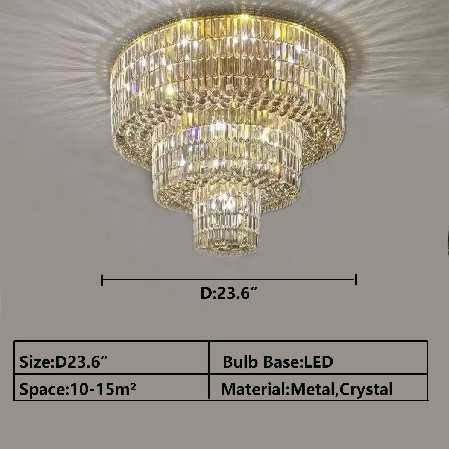 Extra Large Gold Flush Mount Crystal Light Round 3-layers Decorative Living Room/Dining Room Light Fixture-Chandeliers-Blushlighting-Blushlighting