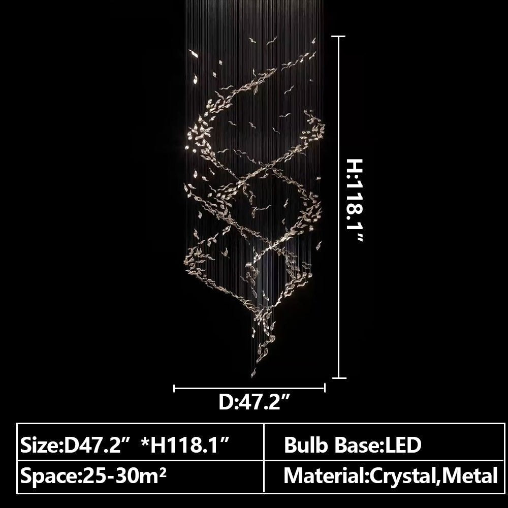 Extra Large Luxury Art Double Spiral Creative Crystal Chandelier For High - ceiling Foyer/Hallway/Entryway - D39.4"*H102.3"Warm LightBlushlighting