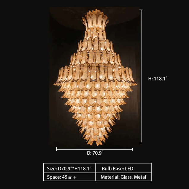 Extra Large Luxury Multi - tier Gold Pendant Glass Chandelier for Stairs/Large High - ceiling Room - D47.2"*H78.7"Warm LightBlushlighting