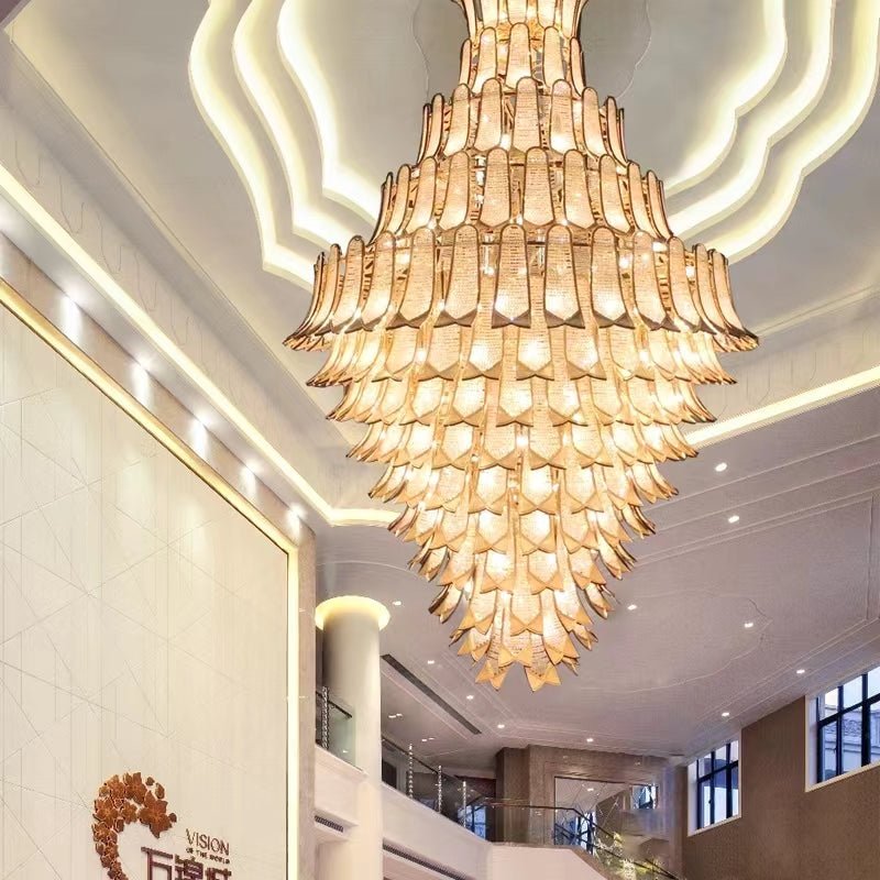Extra Large Luxury Multi - tier Gold Pendant Glass Chandelier for Stairs/Large High - ceiling Room - D47.2"*H78.7"Warm LightBlushlighting