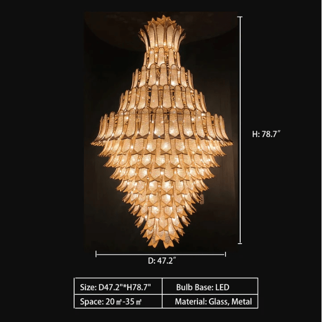 Extra Large Luxury Multi - tier Gold Pendant Glass Chandelier for Stairs/Large High - ceiling Room - D47.2"*H78.7"Warm LightBlushlighting