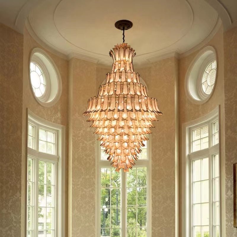 Extra Large Luxury Multi - tier Gold Pendant Glass Chandelier for Stairs/Large High - ceiling Room - D47.2"*H78.7"Warm LightBlushlighting
