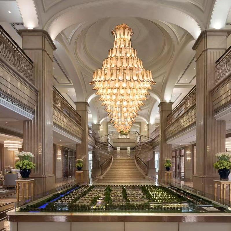 Extra Large Luxury Multi - tier Gold Pendant Glass Chandelier for Stairs/Large High - ceiling Room - D47.2"*H78.7"Warm LightBlushlighting