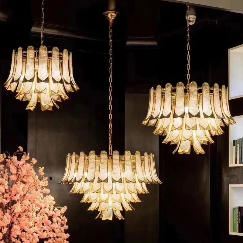 Extra Large Luxury Multi - tier Gold Pendant Glass Chandelier for Stairs/Large High - ceiling Room - D47.2"*H78.7"Warm LightBlushlighting