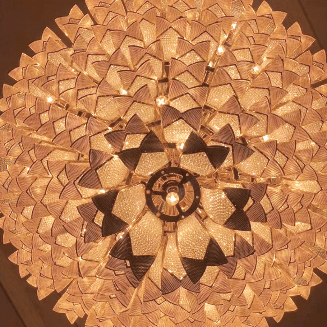 Extra Large Luxury Multi - tier Gold Pendant Glass Chandelier for Stairs/Large High - ceiling Room - D47.2"*H78.7"Warm LightBlushlighting