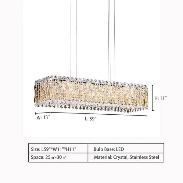 Extra Large Luxury Rectangle Crystal Pendant Chandelier for Living/Dining Room/Kitchen Island - L59.0"*W11.0"*H11.0"GoldBlushlighting
