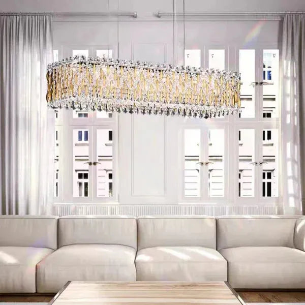 Extra Large Luxury Rectangle Crystal Pendant Chandelier for Living/Dining Room/Kitchen Island - L39.4"*W11.0"*H11.0"GoldBlushlighting