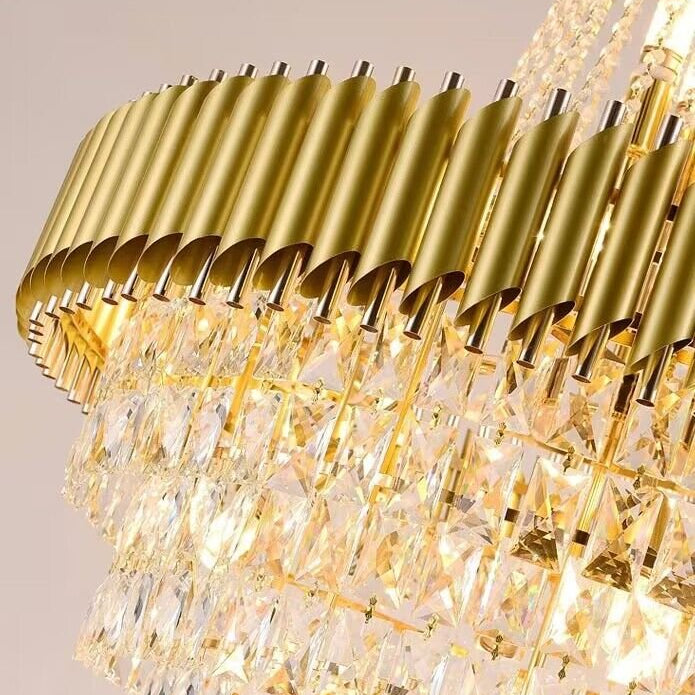 Extra Large Modern Multi - layers Gold/Black Light Luxury Crystal Chandelier For 2 - Story Living Room,Foyer - D31.5"*H51.2"GoldBlushlighting