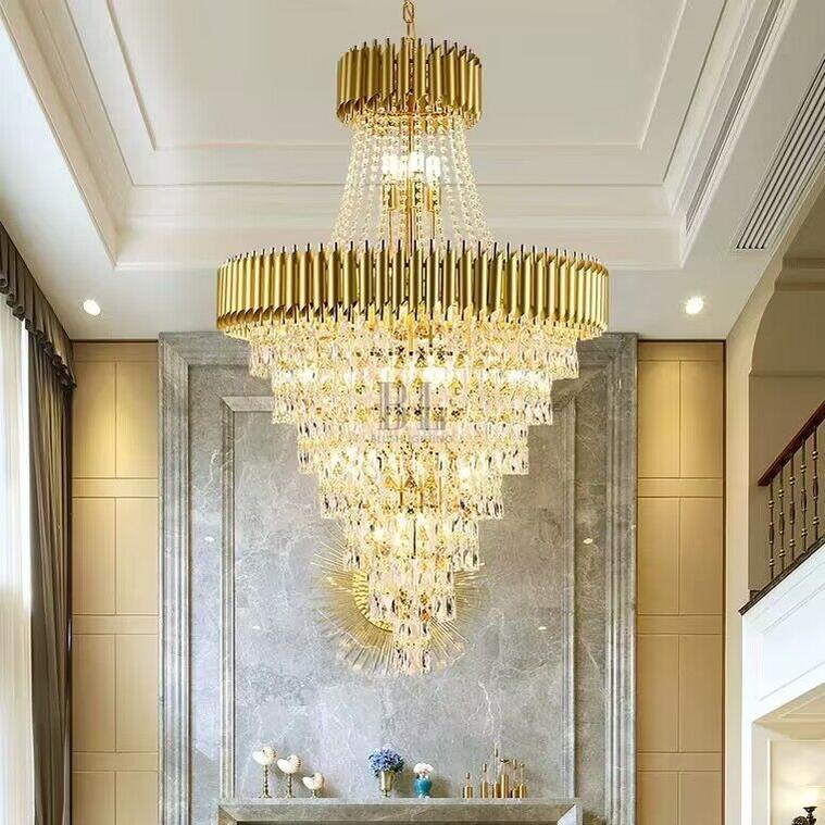 Extra Large Modern Multi - layers Gold/Black Light Luxury Crystal Chandelier For 2 - Story Living Room,Foyer - D31.5"*H51.2"GoldBlushlighting