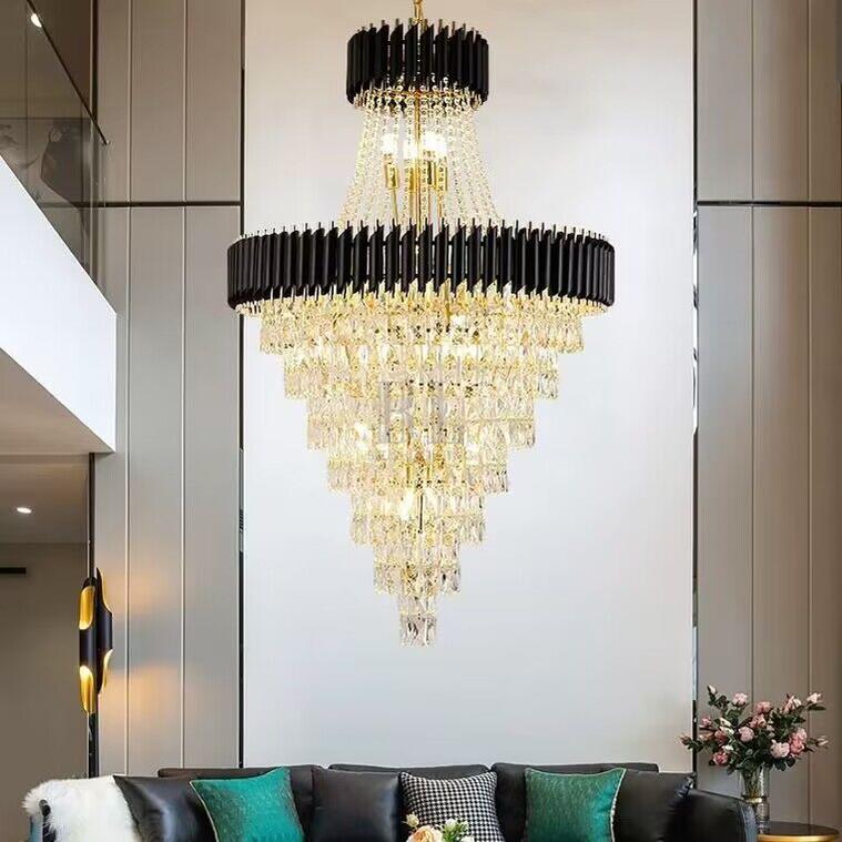 Extra Large Modern Multi - layers Gold/Black Light Luxury Crystal Chandelier For 2 - Story Living Room,Foyer - D31.5"*H51.2"GoldBlushlighting