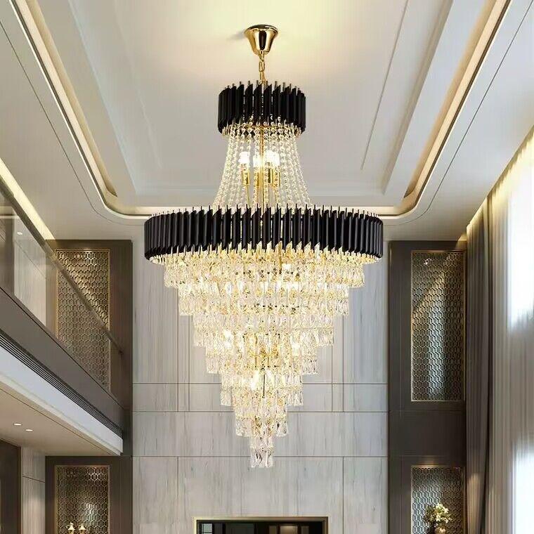 Extra Large Modern Multi - layers Gold/Black Light Luxury Crystal Chandelier For 2 - Story Living Room,Foyer - D31.5"*H51.2"GoldBlushlighting