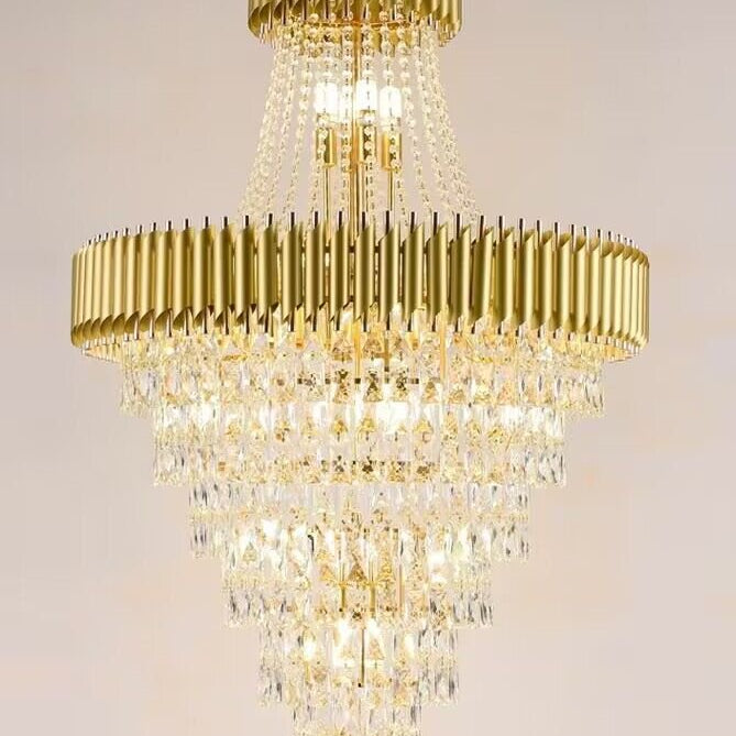 Extra Large Modern Multi - layers Gold/Black Light Luxury Crystal Chandelier For 2 - Story Living Room,Foyer - D31.5"*H51.2"GoldBlushlighting