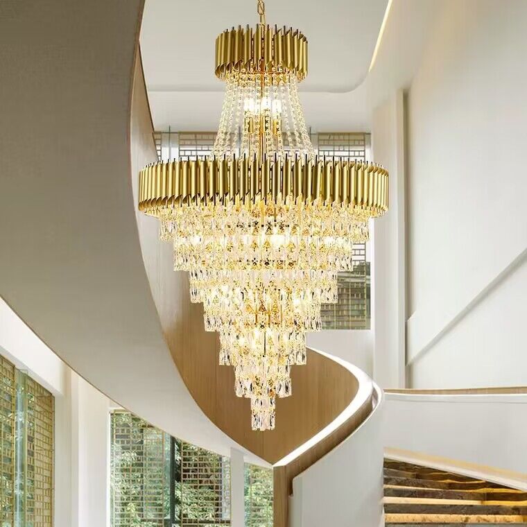 Extra Large Modern Multi - layers Gold/Black Light Luxury Crystal Chandelier For 2 - Story Living Room,Foyer - D31.5"*H51.2"GoldBlushlighting