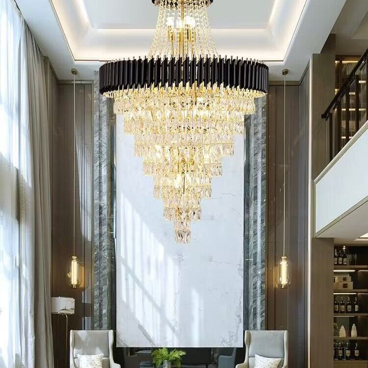 Extra Large Modern Multi - layers Gold/Black Light Luxury Crystal Chandelier For 2 - Story Living Room,Foyer - D31.5"*H51.2"GoldBlushlighting