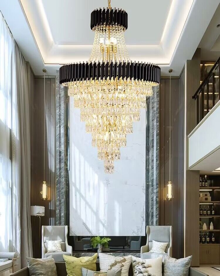 Extra Large Modern Multi - layers Gold/Black Light Luxury Crystal Chandelier For 2 - Story Living Room,Foyer - D31.5"*H51.2"GoldBlushlighting