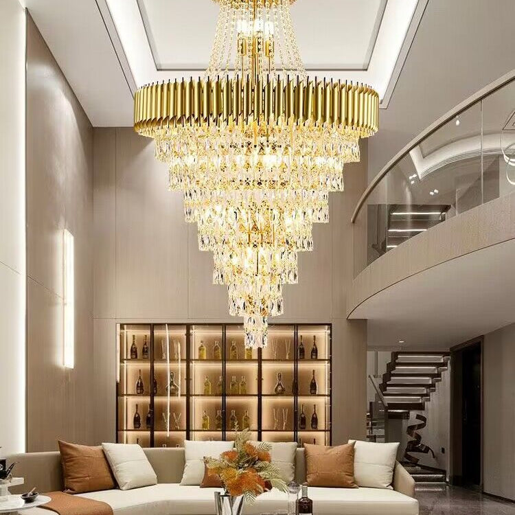 Extra Large Modern Multi - layers Gold/Black Light Luxury Crystal Chandelier For 2 - Story Living Room,Foyer - D31.5"*H51.2"GoldBlushlighting